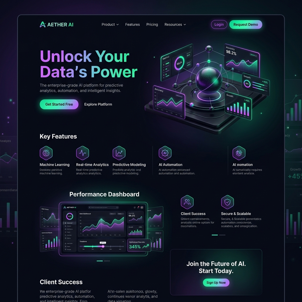 Aether AI SaaS platform dashboard mockup
